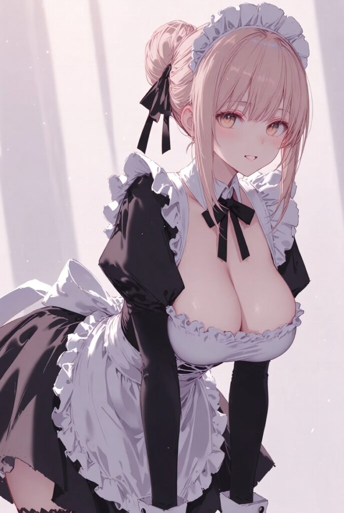 【二次】AIで叶えるフェチ画像【メイド_谷間_垂れ乳_前屈み】30枚_13-687x1024