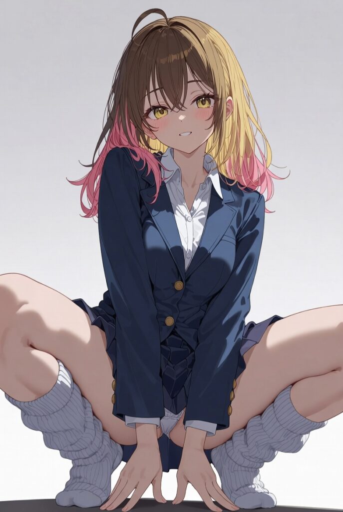 【二次】AIで叶えるフェチ画像【制服_ルーズソックス_しゃがみ_パンチラ】30枚_01-687x1024
