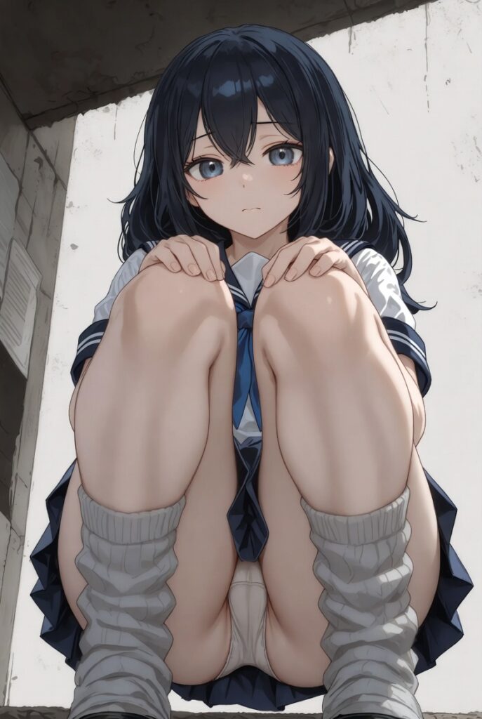【二次】AIで叶えるフェチ画像【制服_ルーズソックス_しゃがみ_パンチラ】30枚_02-687x1024