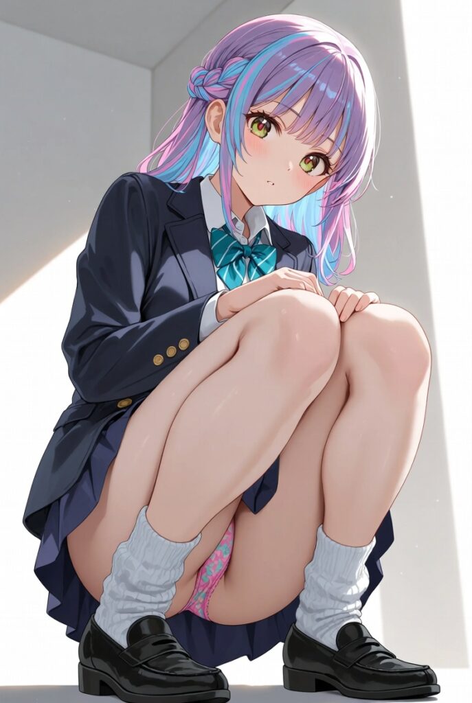 【二次】AIで叶えるフェチ画像【制服_ルーズソックス_しゃがみ_パンチラ】30枚_04-687x1024