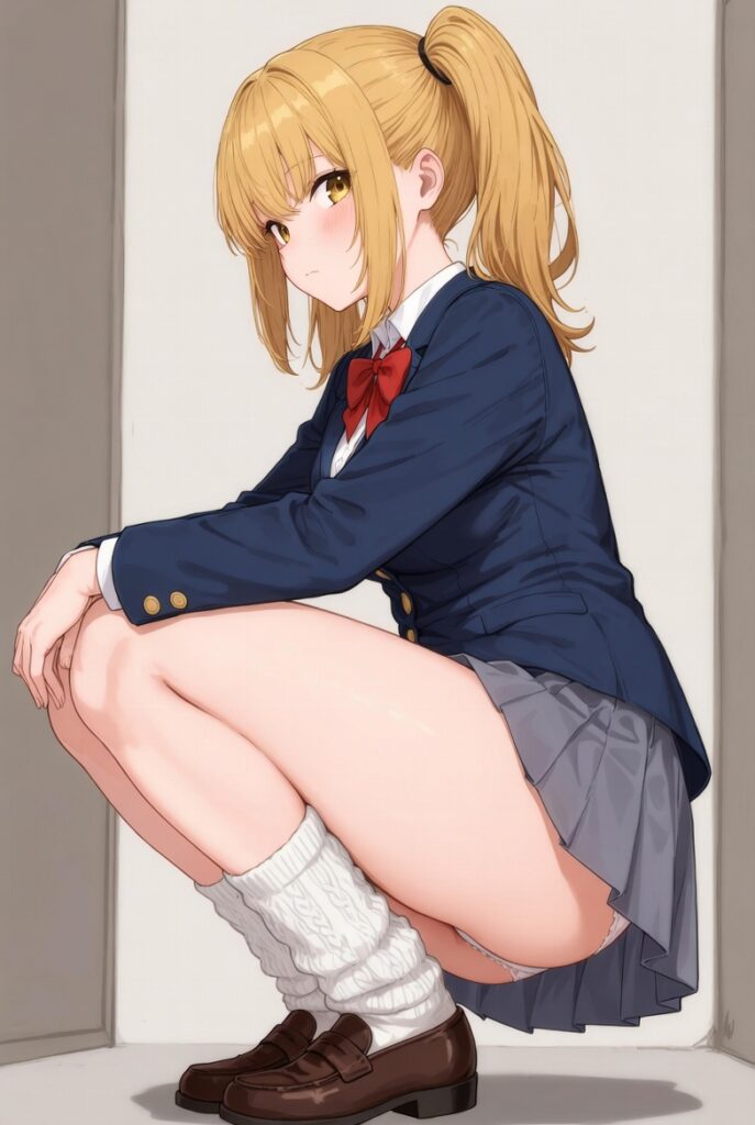 【二次】AIで叶えるフェチ画像【制服_ルーズソックス_しゃがみ_パンチラ】30枚_10-687x1024