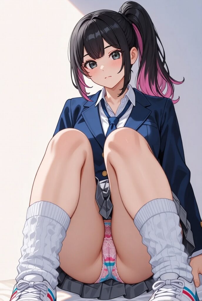 【二次】AIで叶えるフェチ画像【制服_ルーズソックス_しゃがみ_パンチラ】30枚_13-687x1024
