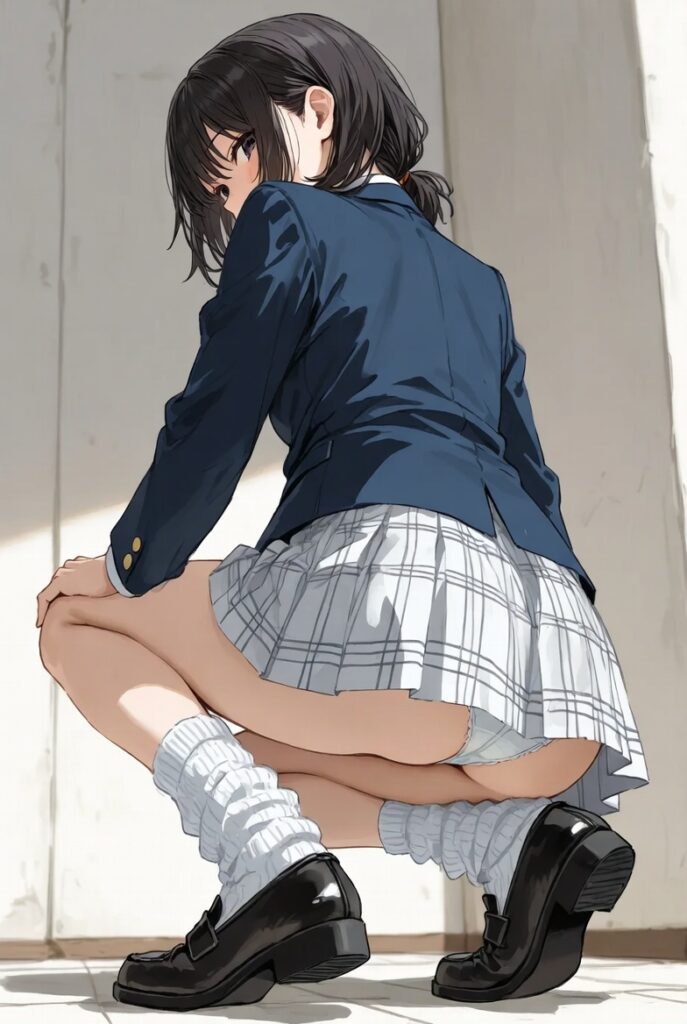【二次】AIで叶えるフェチ画像【制服_ルーズソックス_しゃがみ_パンチラ】30枚_14-687x1024