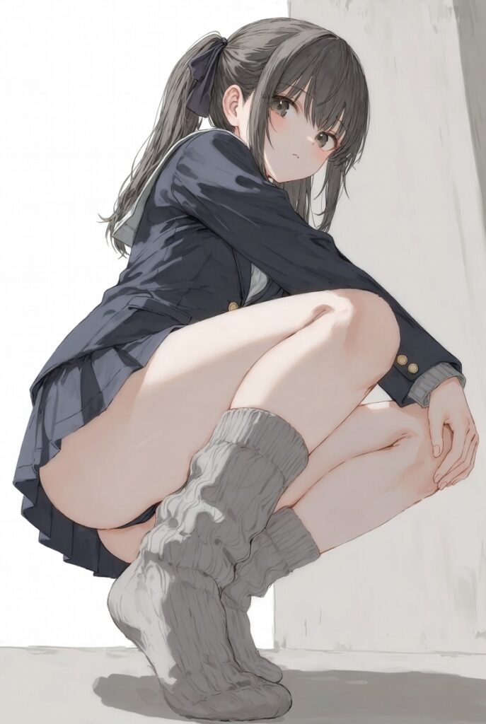 【二次】AIで叶えるフェチ画像【制服_ルーズソックス_しゃがみ_パンチラ】30枚_15-687x1024