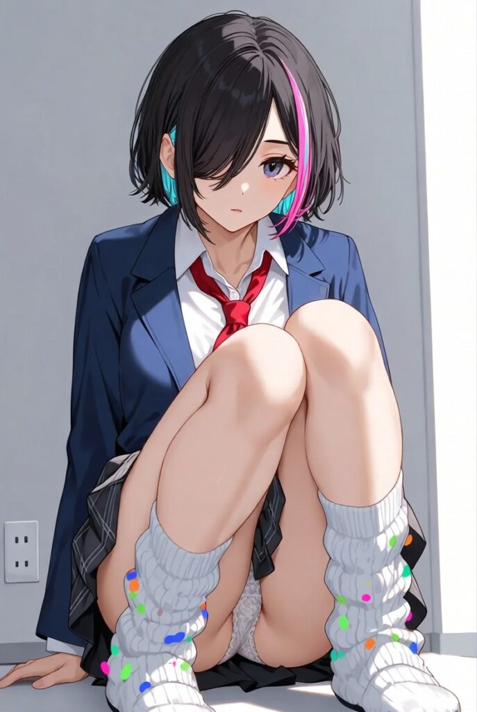 【二次】AIで叶えるフェチ画像【制服_ルーズソックス_しゃがみ_パンチラ】30枚_18-687x1024