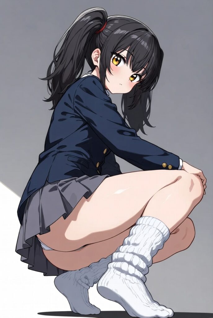 【二次】AIで叶えるフェチ画像【制服_ルーズソックス_しゃがみ_パンチラ】30枚_20-687x1024
