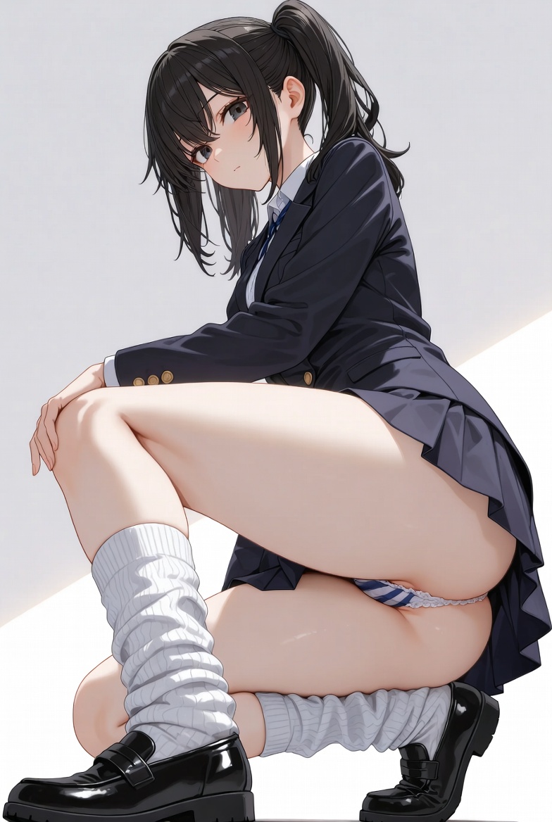 【二次】AIで叶えるフェチ画像【制服_ルーズソックス_しゃがみ_パンチラ】30枚_24
