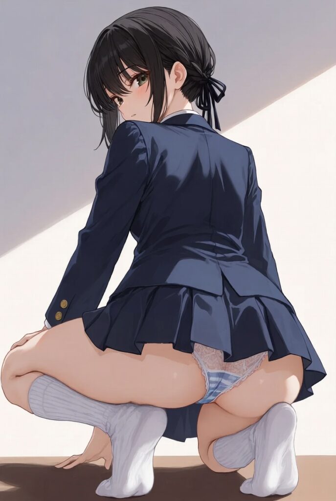 【二次】AIで叶えるフェチ画像【制服_ルーズソックス_しゃがみ_パンチラ】30枚_30-687x1024